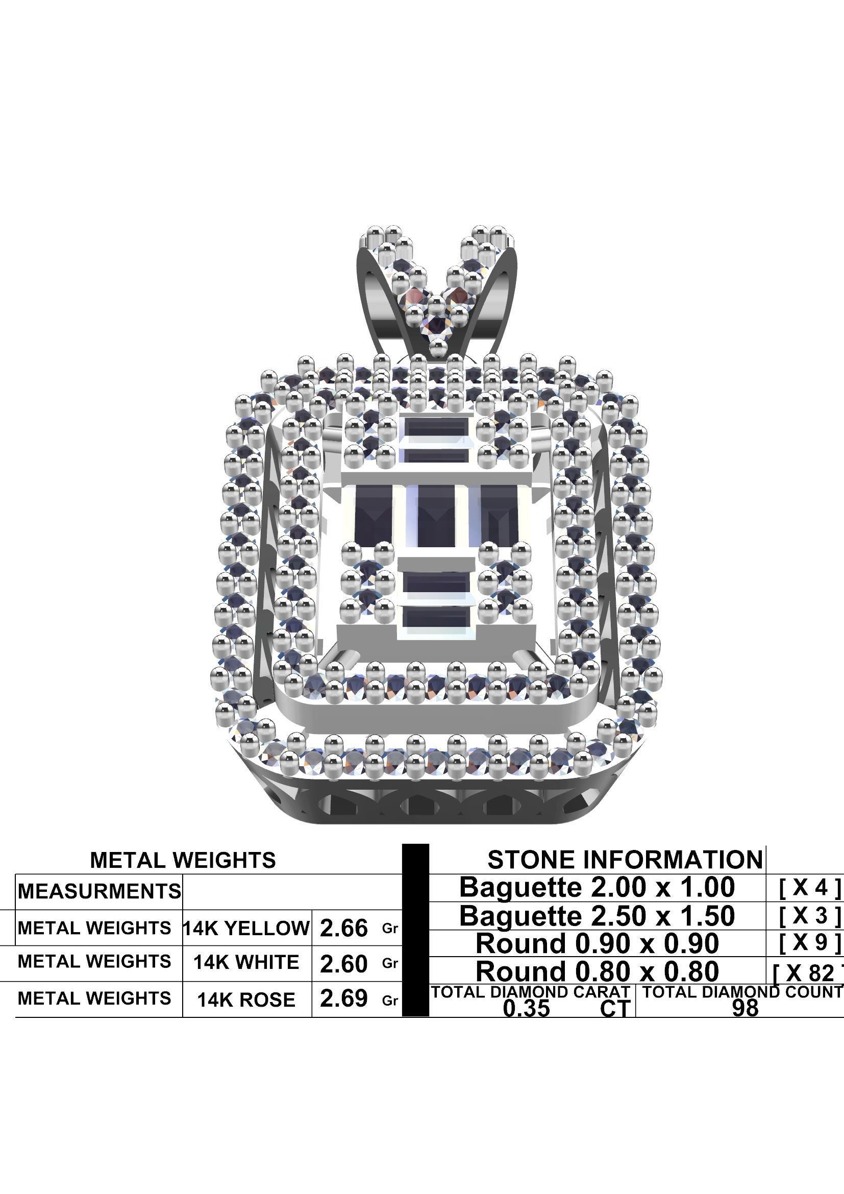 Baguette Diamond Pendant 3D-Printable Ornamental Jewelry Design 3D print model_4