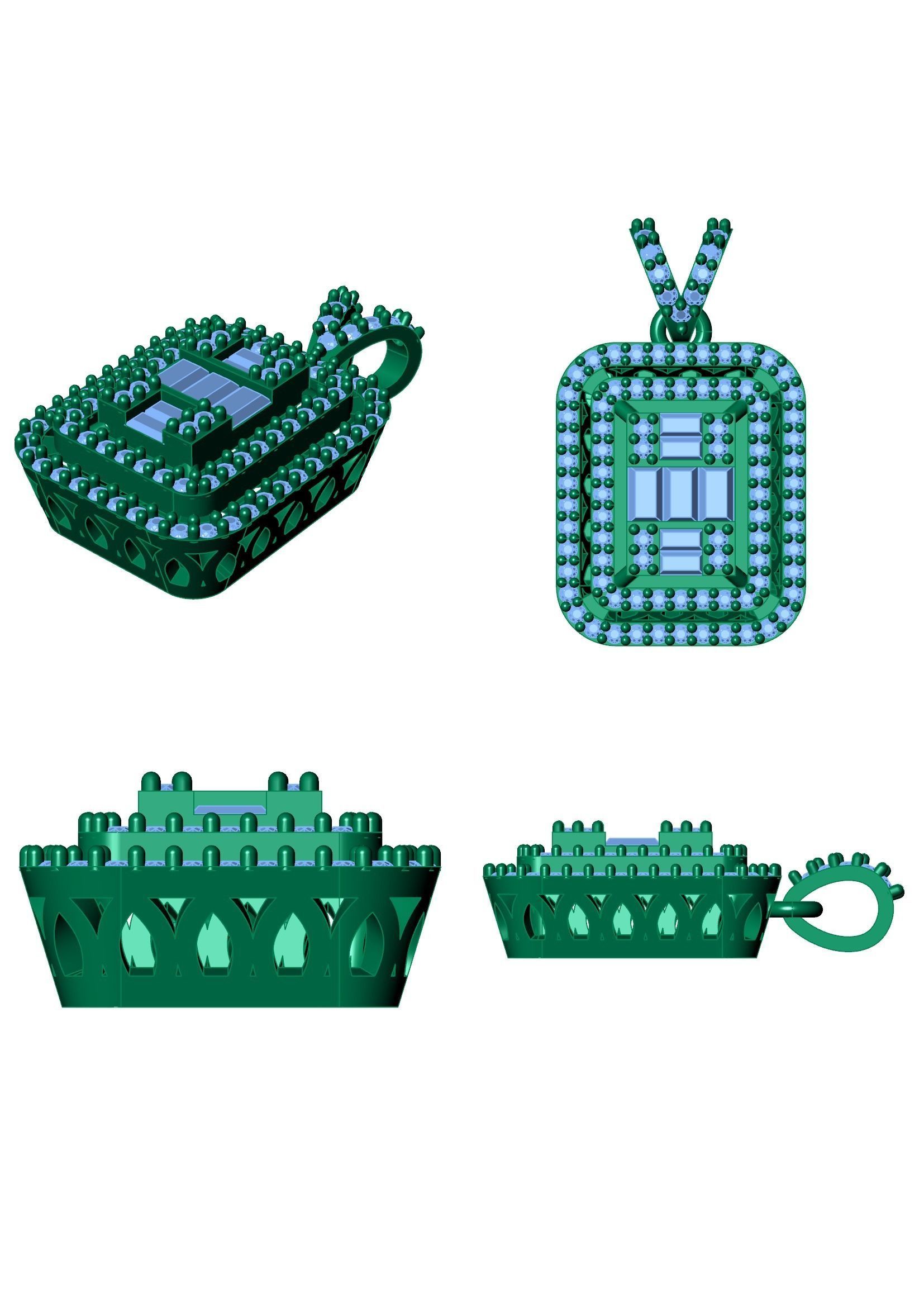 Baguette Diamond Pendant 3D-Printable Ornamental Jewelry Design 3D print model_6