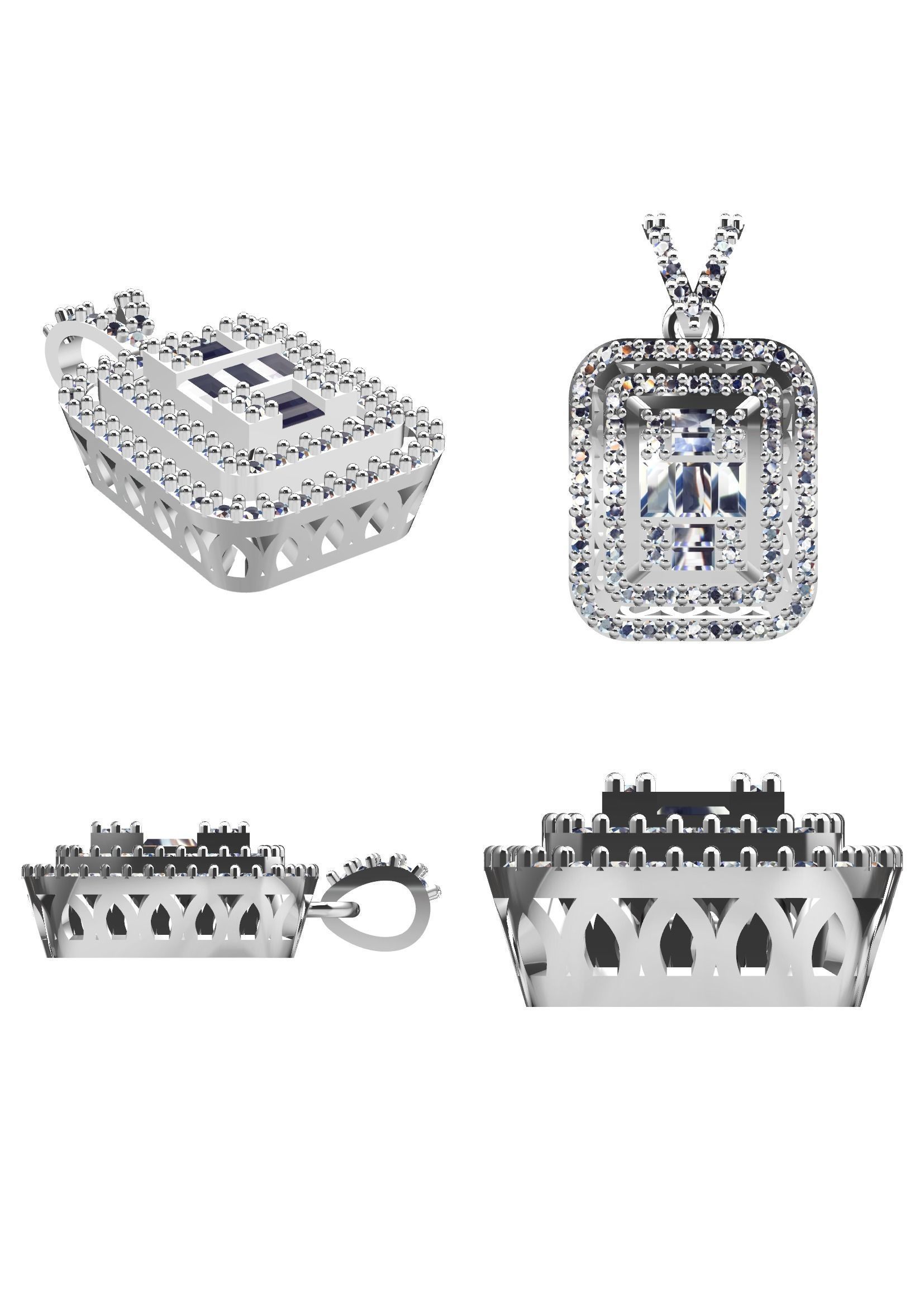 Baguette Diamond Pendant 3D-Printable Ornamental Jewelry Design 3D print model_5