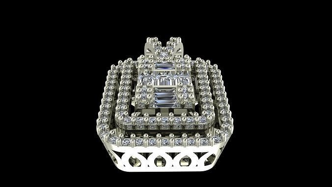 Baguette Diamond Pendant 3D-Printable Ornamental Jewelry Design 3D print model