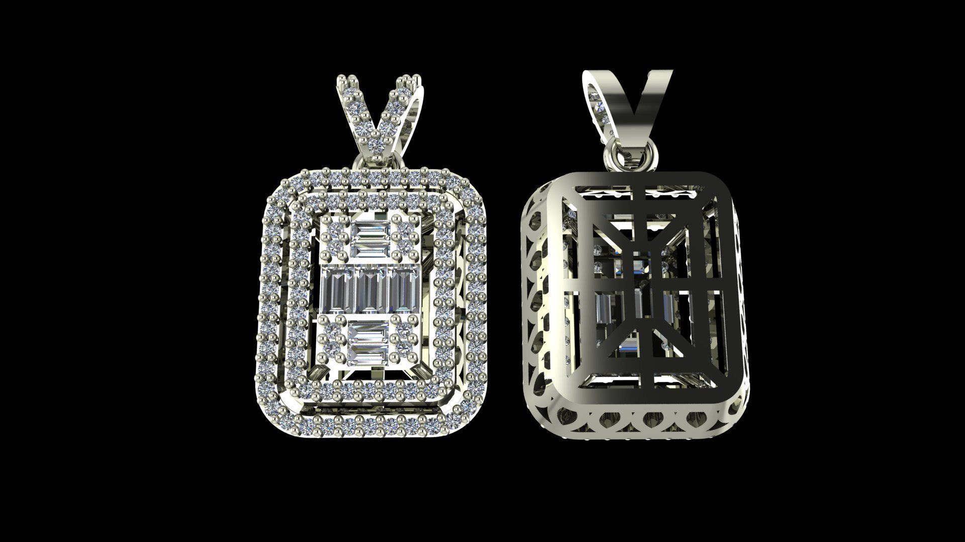 Baguette Diamond Pendant 3D-Printable Ornamental Jewelry Design 3D print model_2