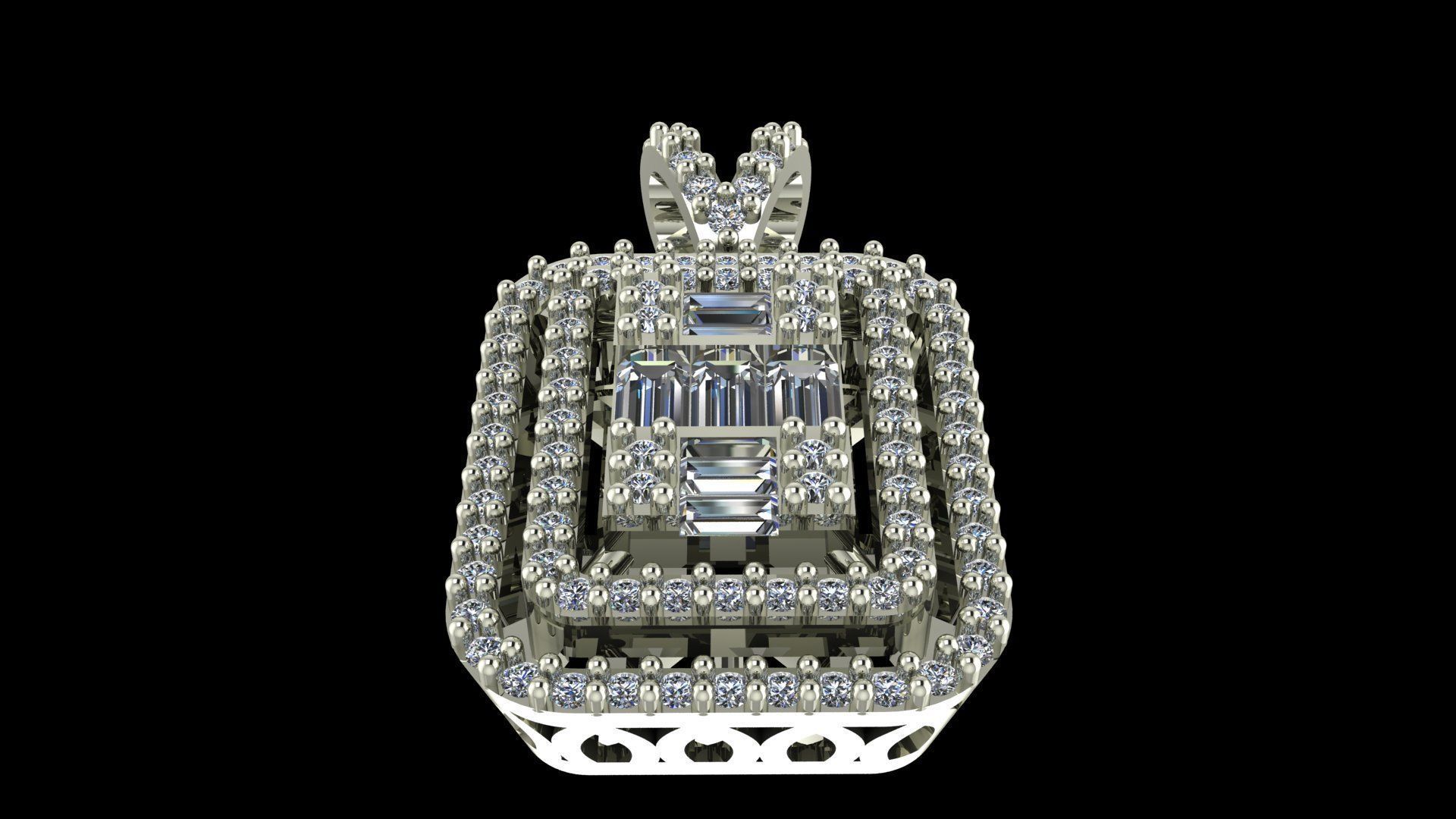 Baguette Diamond Pendant 3D-Printable Ornamental Jewelry Design 3D print model_1