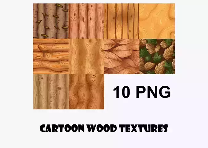 Cartoon Wood Textures Pack 23 - 10x PNG 