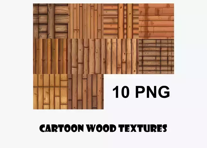 Cartoon Wood Textures Pack 26 - 10x PNG 