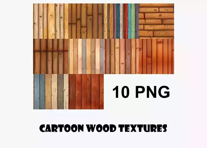 Cartoon Wood Textures Pack 31 - 10x PNG 