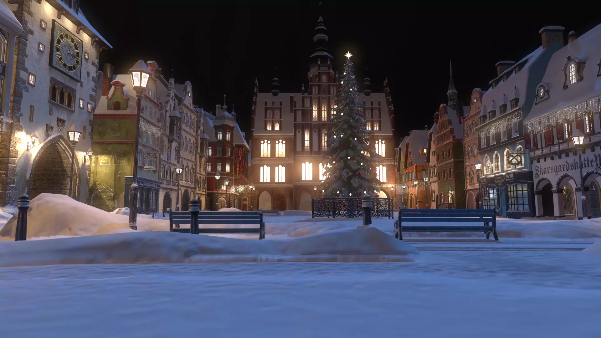 Town Square Christmas 3D model_0
