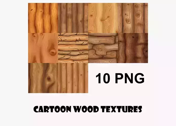 Cartoon Wood Textures Pack 38 - 10x PNG 