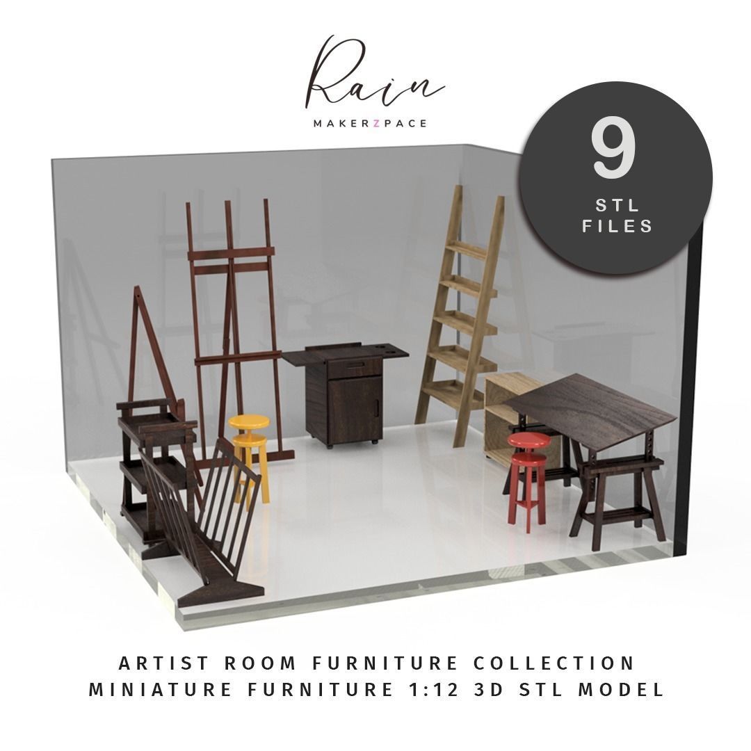 Mini Art Studio Furniture Collection 9  Items Miniature 3D print model_2