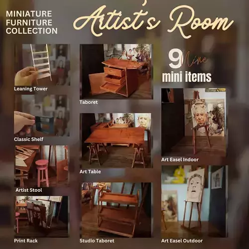 Mini Art Studio Furniture Collection 9  Items Miniature 3D print model Mini Art Studio Furniture Collection 9  Items Miniature 3D print model