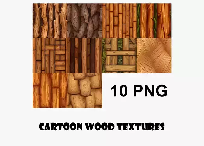 Cartoon Wood Textures Pack 48 - 10x PNG 