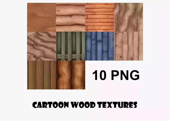 Cartoon Wood Textures Pack 49 - 10x PNG 