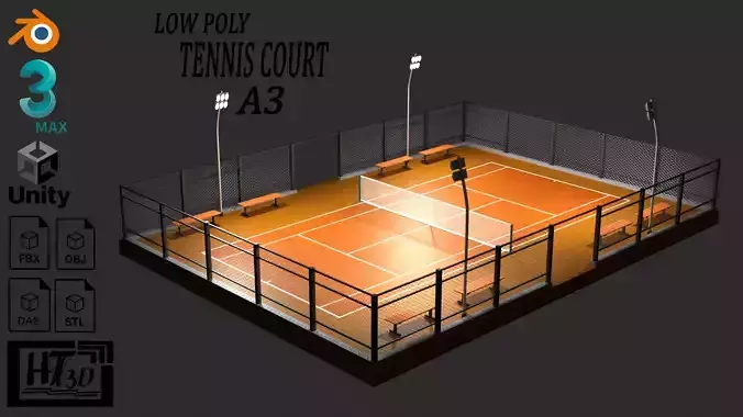 Tennis court A3 Low-poly 3D model