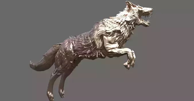 Alpha Wolf Sculpture Giant Jumping