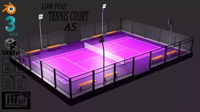 Tennis court A5 Low-poly 3D model