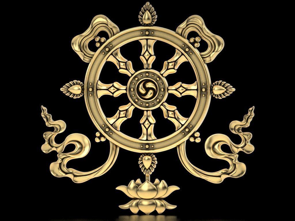 Buddhist Dharma wheel Relief 3D print model_1