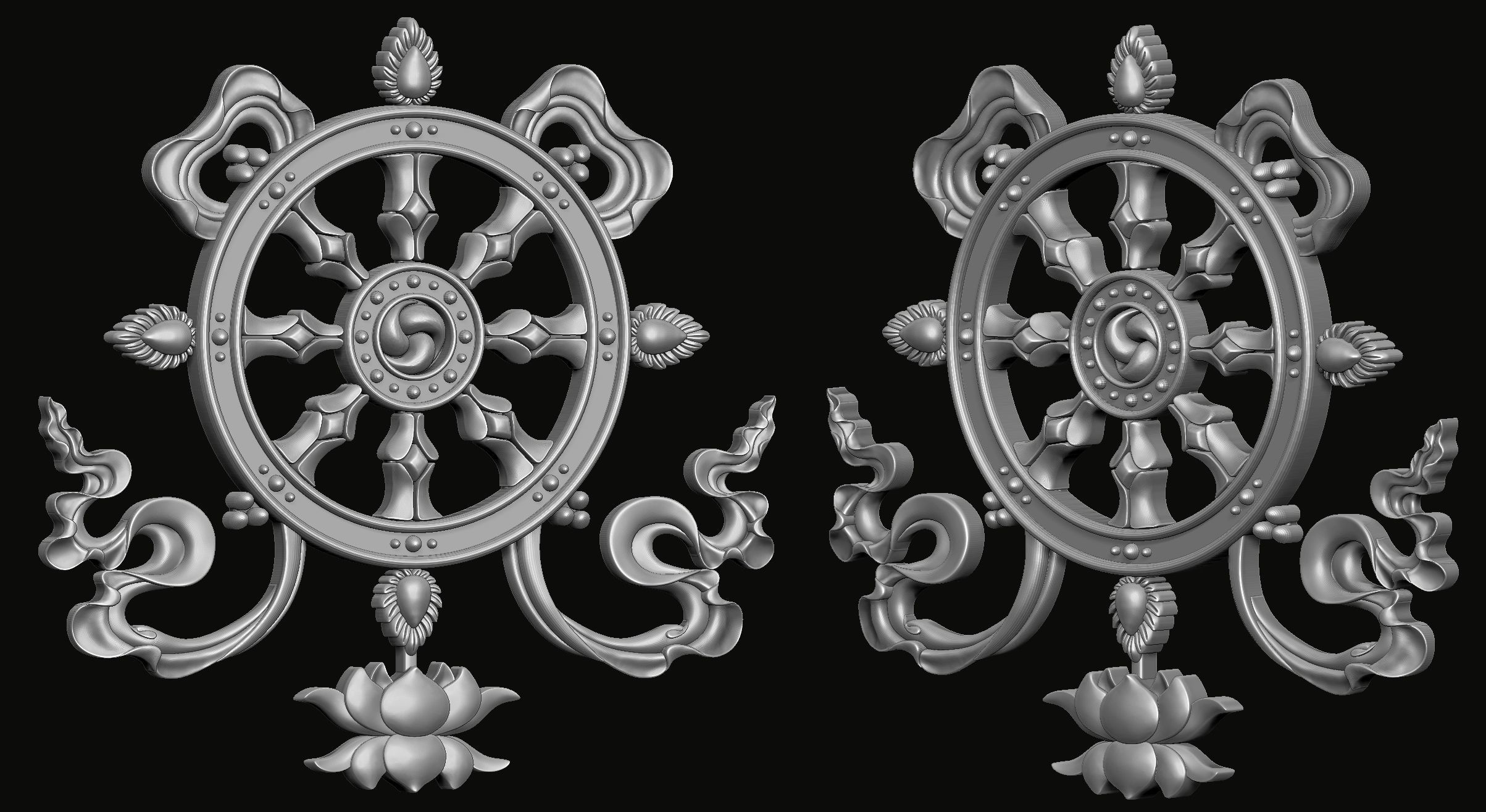 Buddhist Dharma wheel Relief 3D print model_3