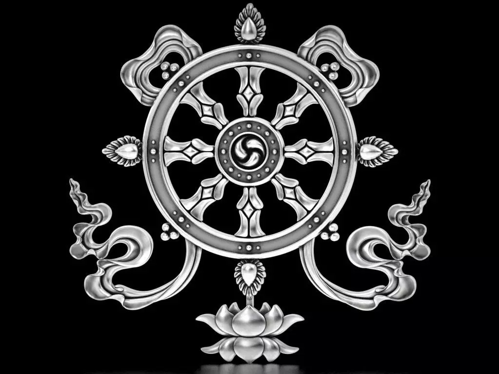 Buddhist Dharma wheel Relief 3D print model_0