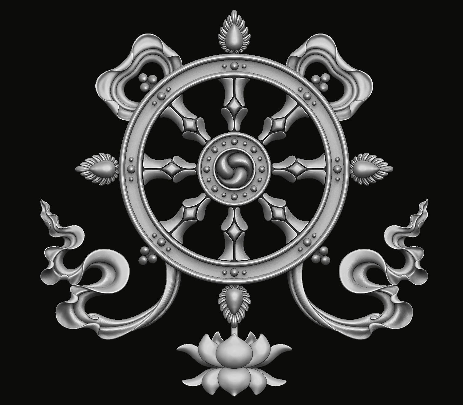 Buddhist Dharma wheel Relief 3D print model_2