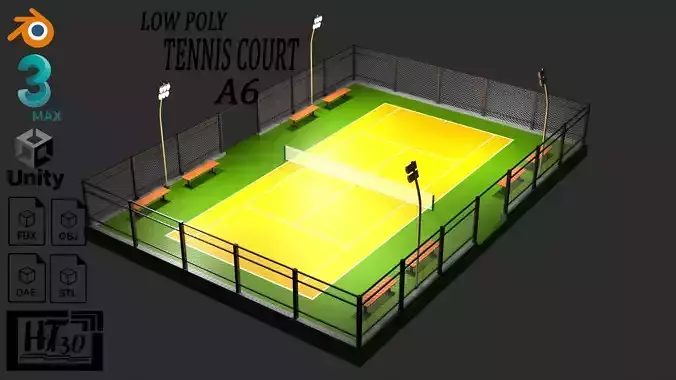 Tennis court A6 Low-poly 3D model