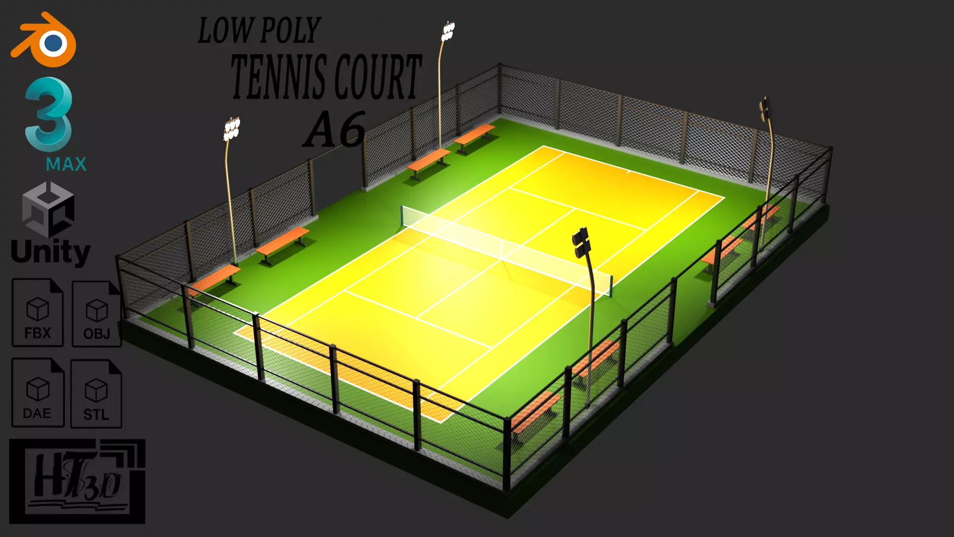 Tennis court A6 Low-poly 3D model