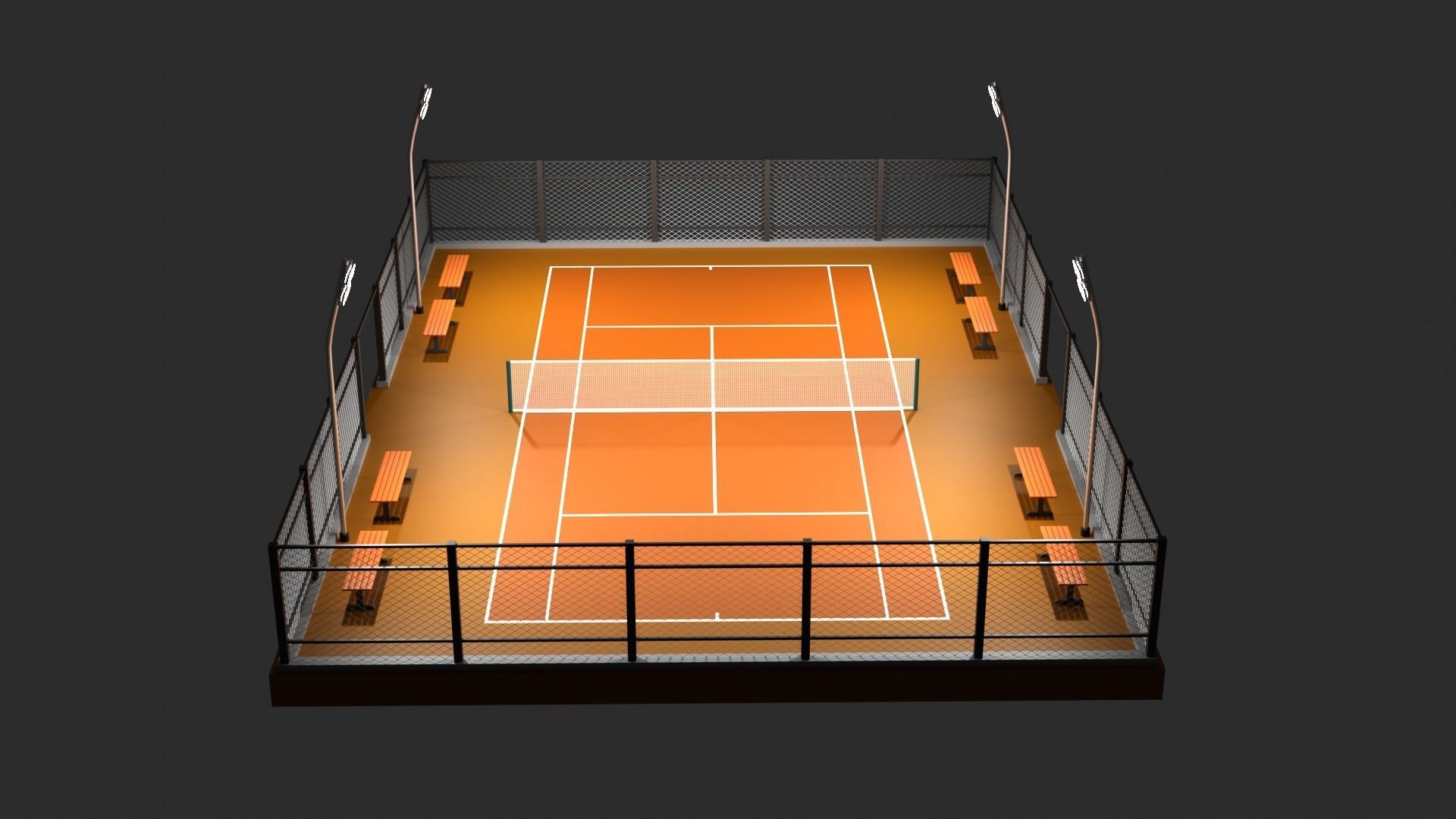 Low poly Tennis Court and Racket 3D Model Collection_12