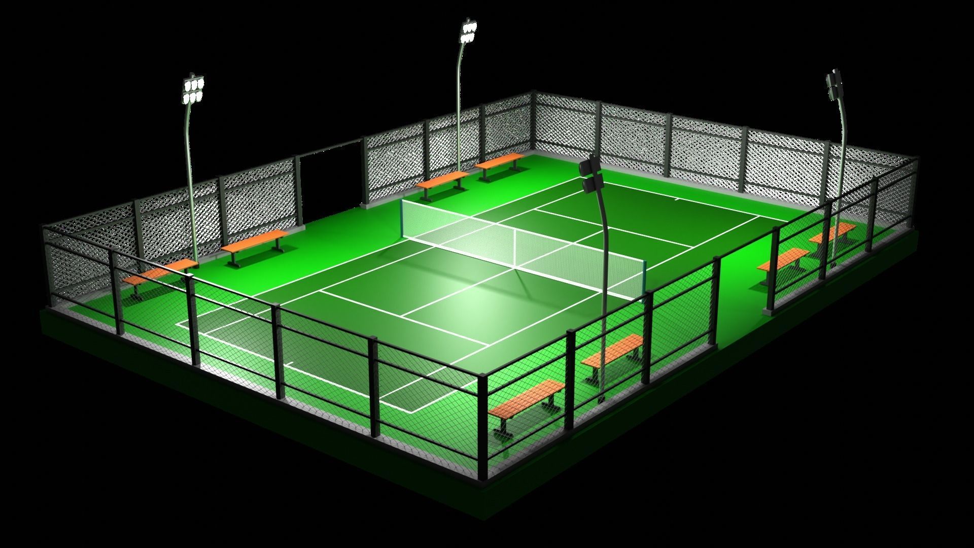 Low poly Tennis Court and Racket 3D Model Collection_11