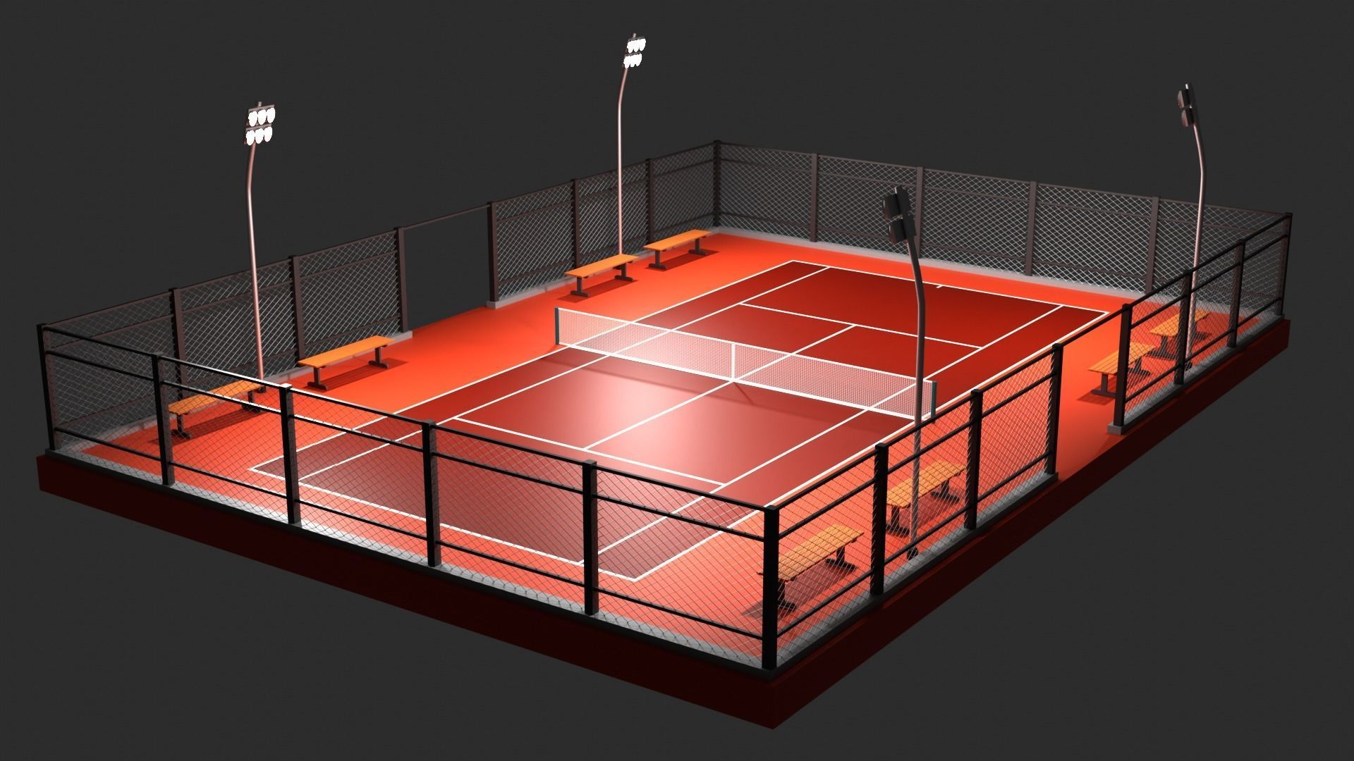 Low poly Tennis Court and Racket 3D Model Collection_13