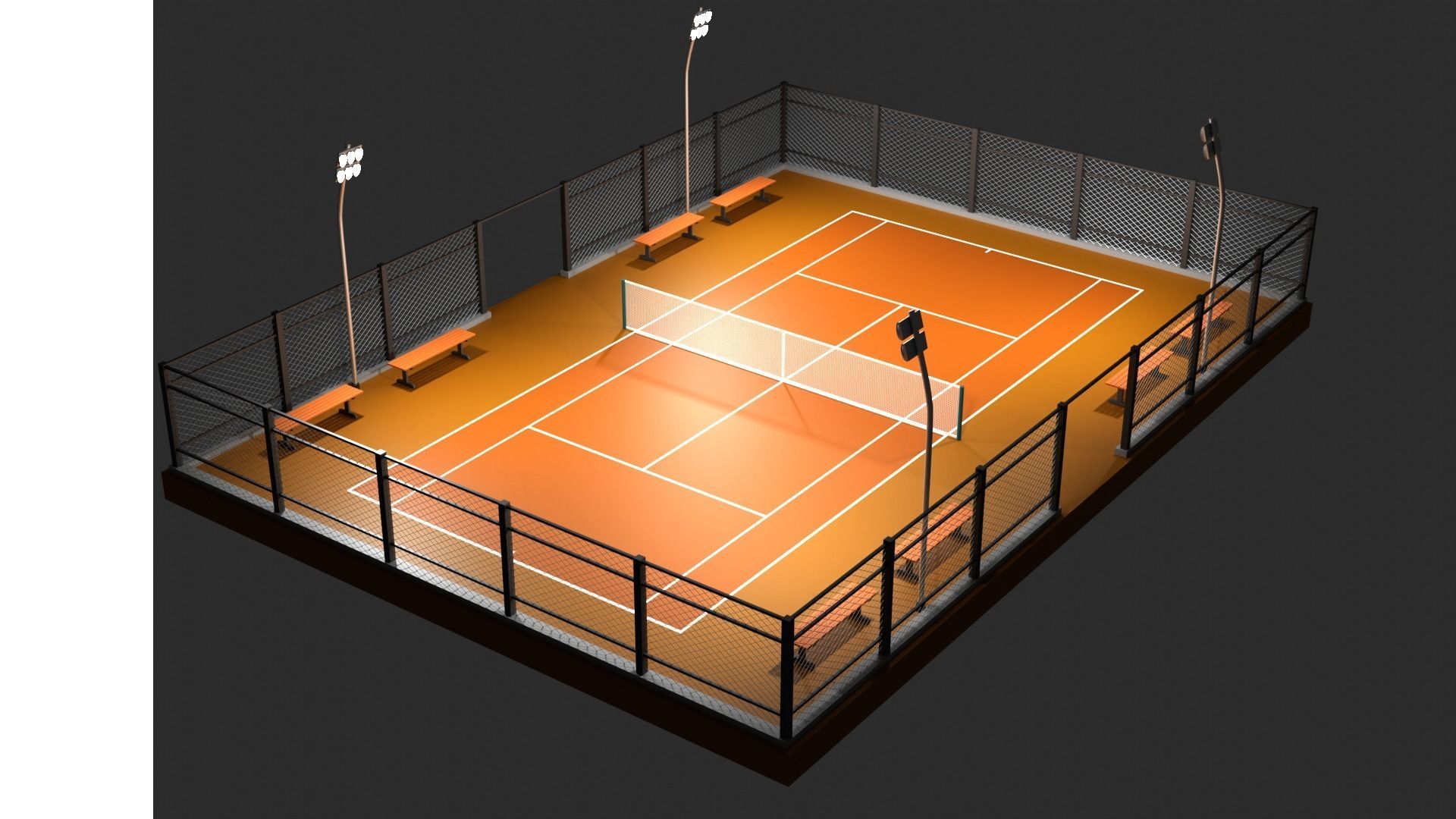 Low poly Tennis Court and Racket 3D Model Collection_7