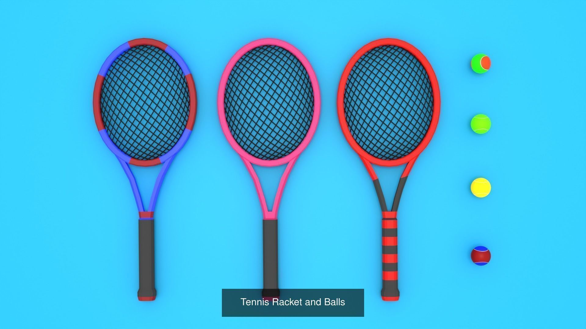 Low poly Tennis Court and Racket 3D Model Collection_1