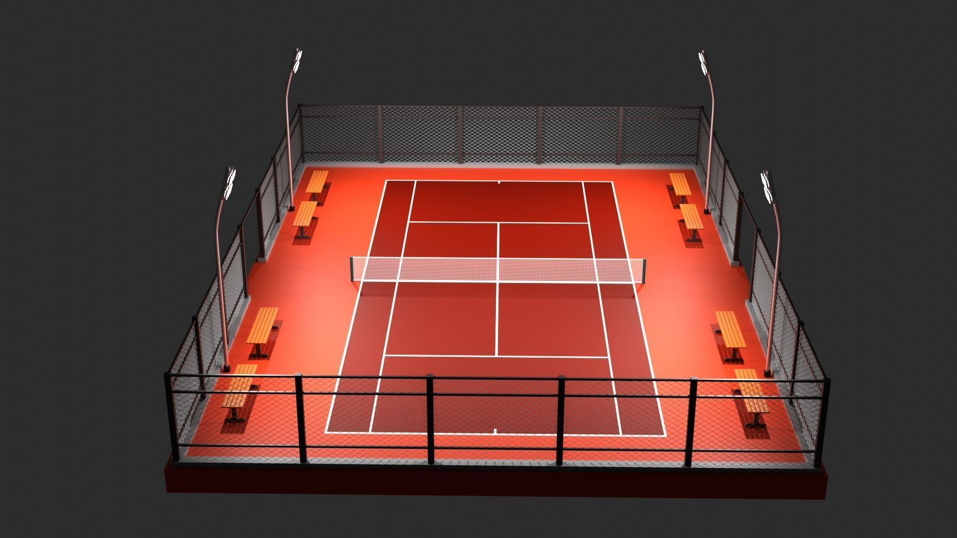 Low poly Tennis Court and Racket 3D Model Collection_9