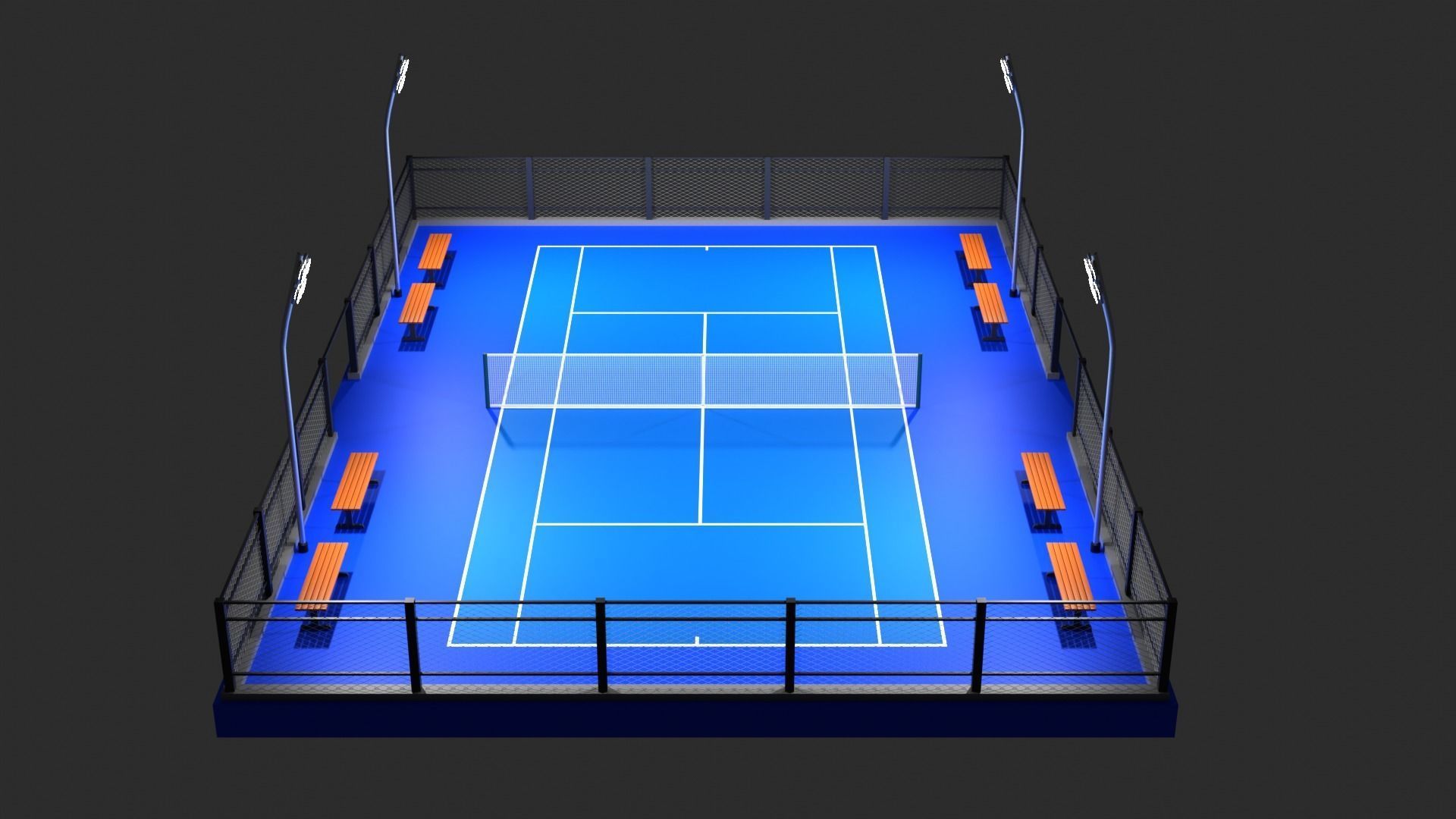 Low poly Tennis Court and Racket 3D Model Collection_4