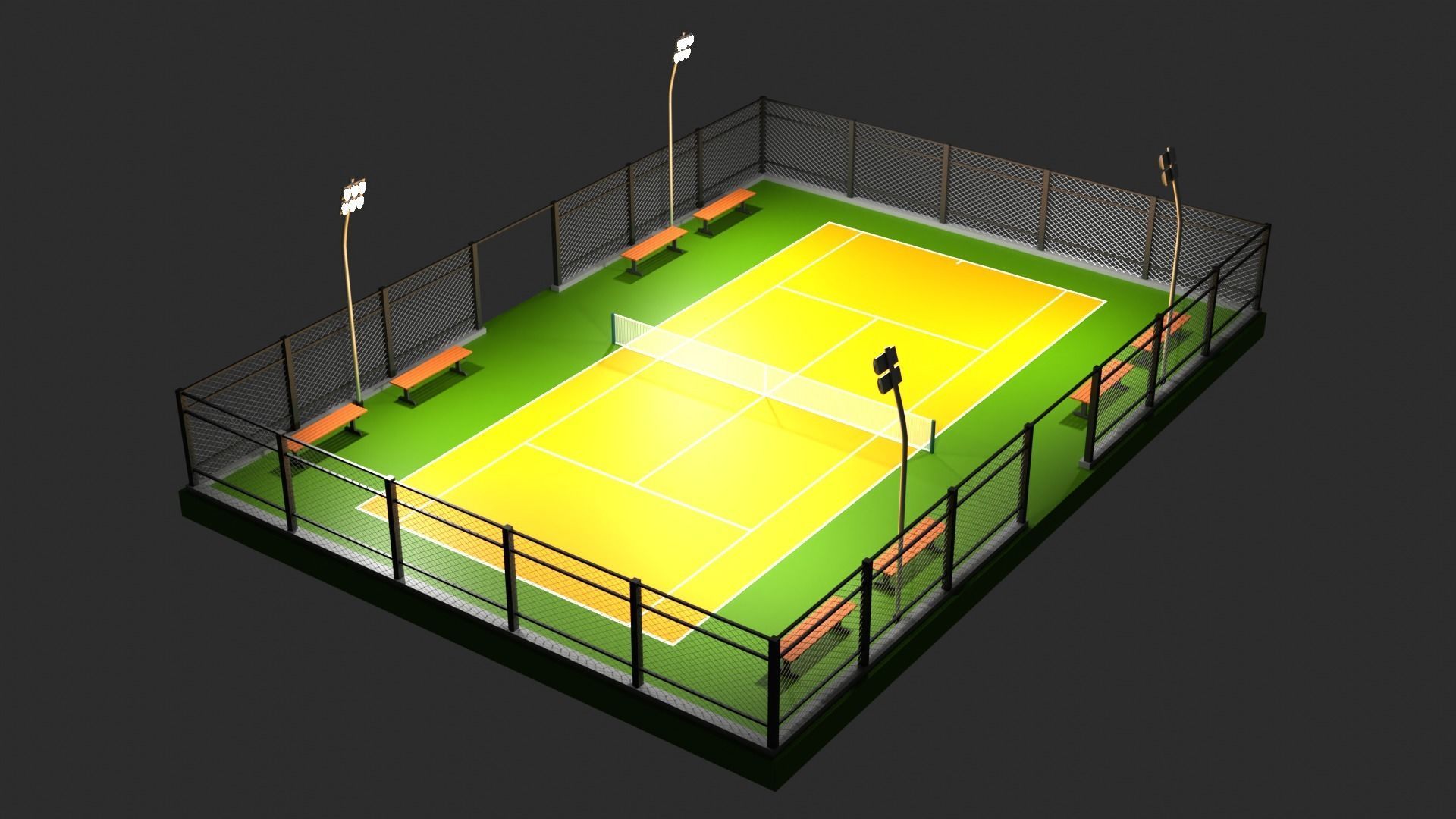 Low poly Tennis Court and Racket 3D Model Collection_14