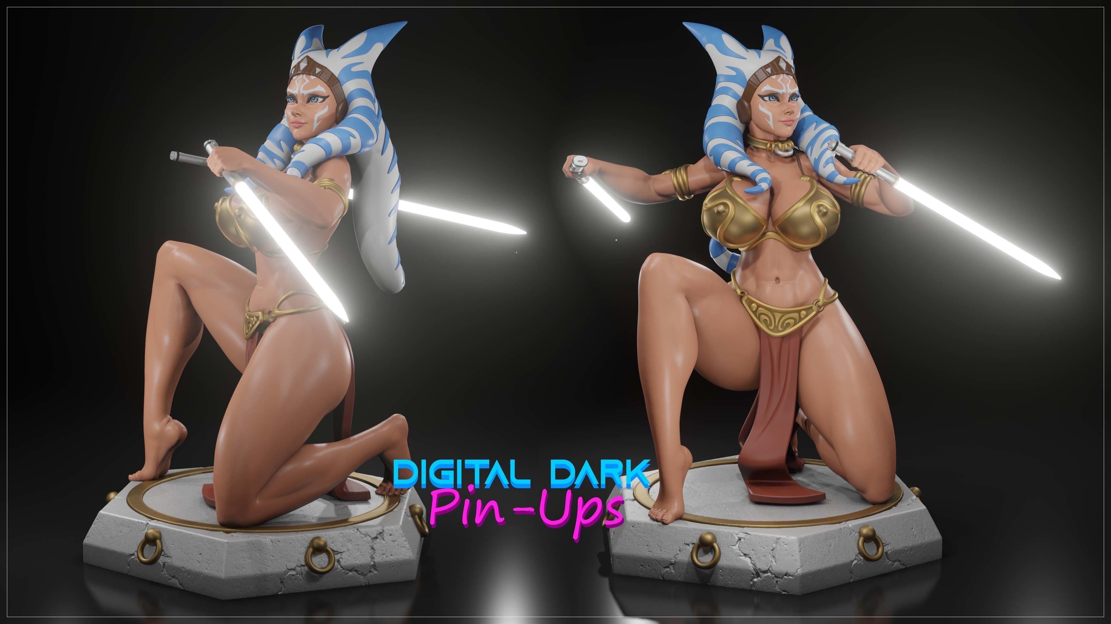 Ahsoka and Leia slave costume with NSFW version and Miniatures 3D print model_3