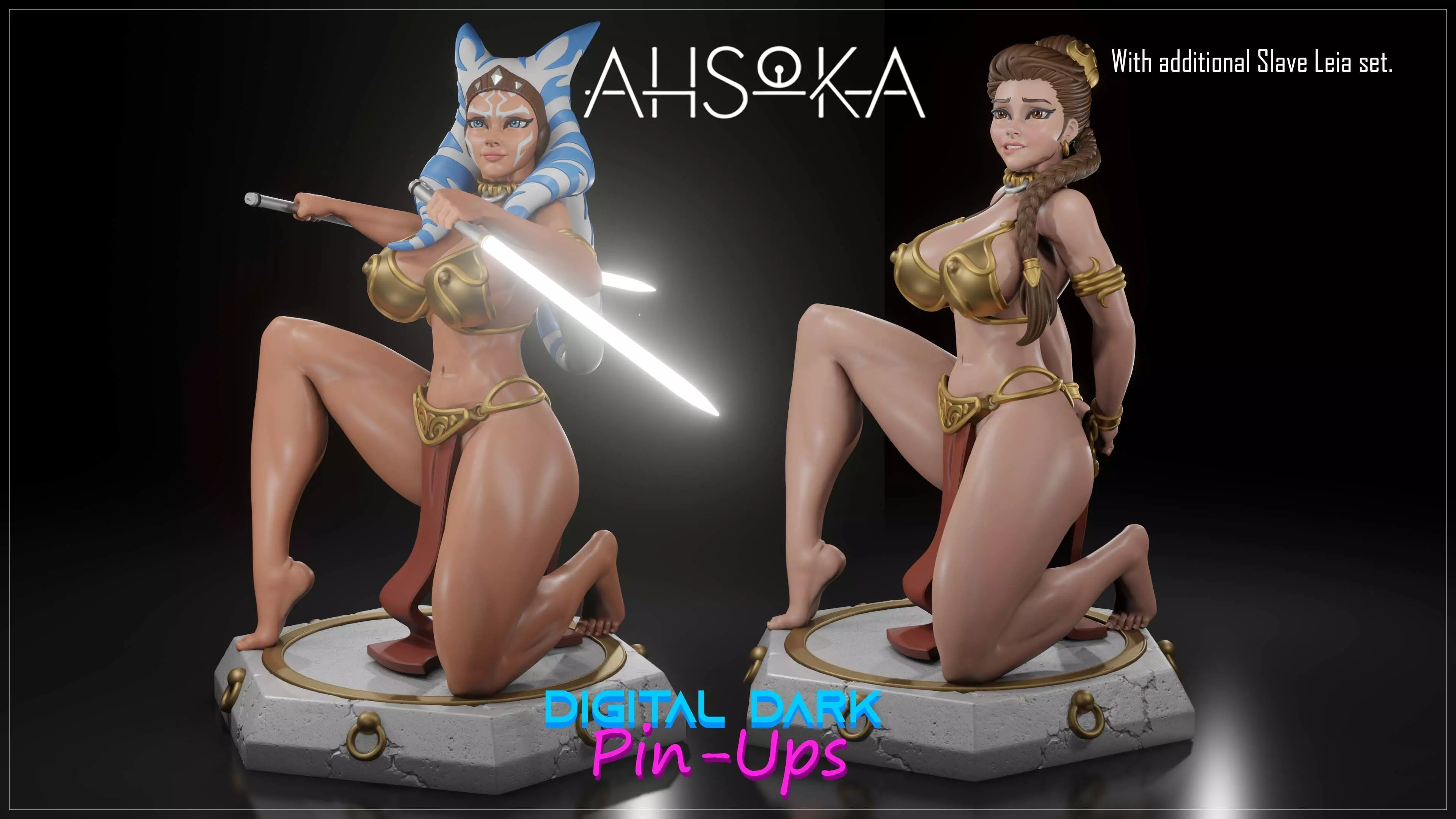 Ahsoka and Leia slave costume with NSFW version and Miniatures 3D print model_0