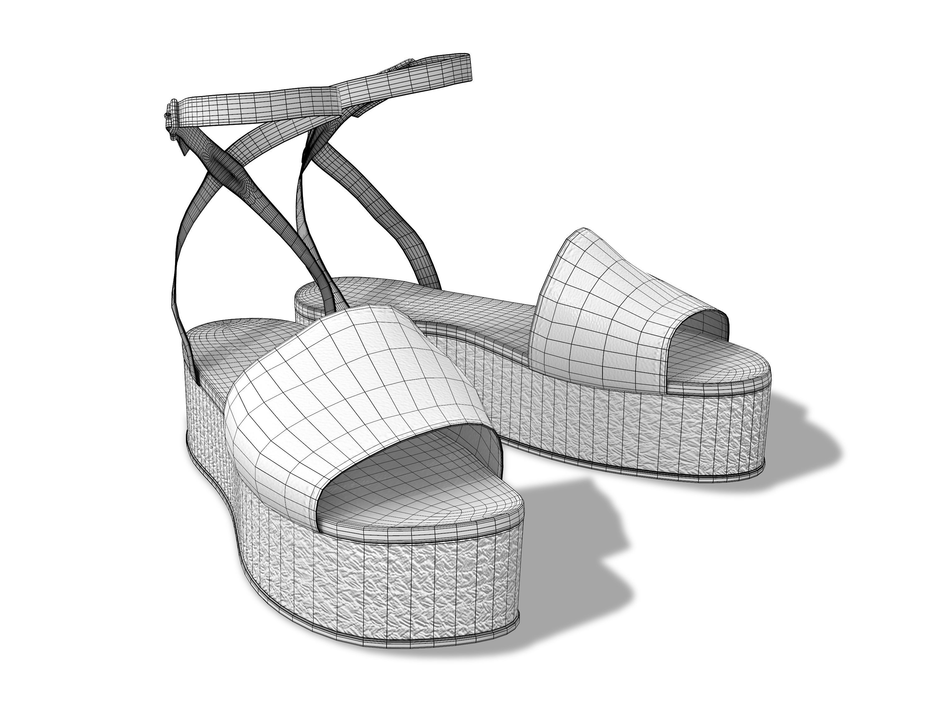 Wedge Platform Sandals Low-poly 3D model_4