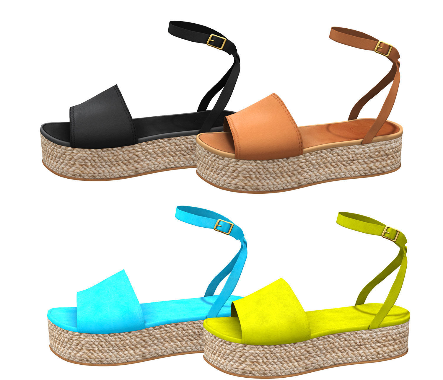 Wedge Platform Sandals Low-poly 3D model_2