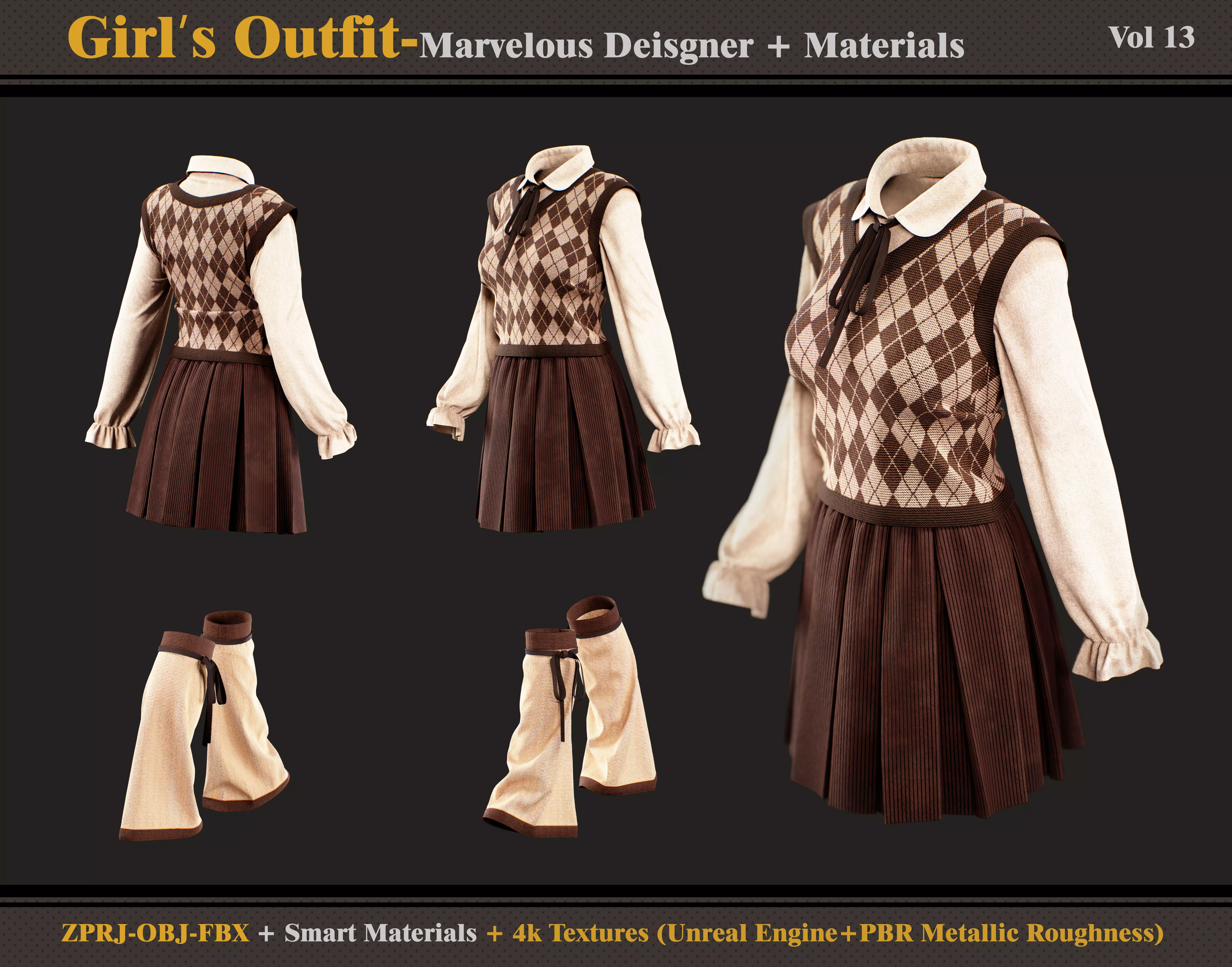 Girls Outfit- MD-Clo3d - Smart Material -Textures - OBJ - FBX 3D model_0