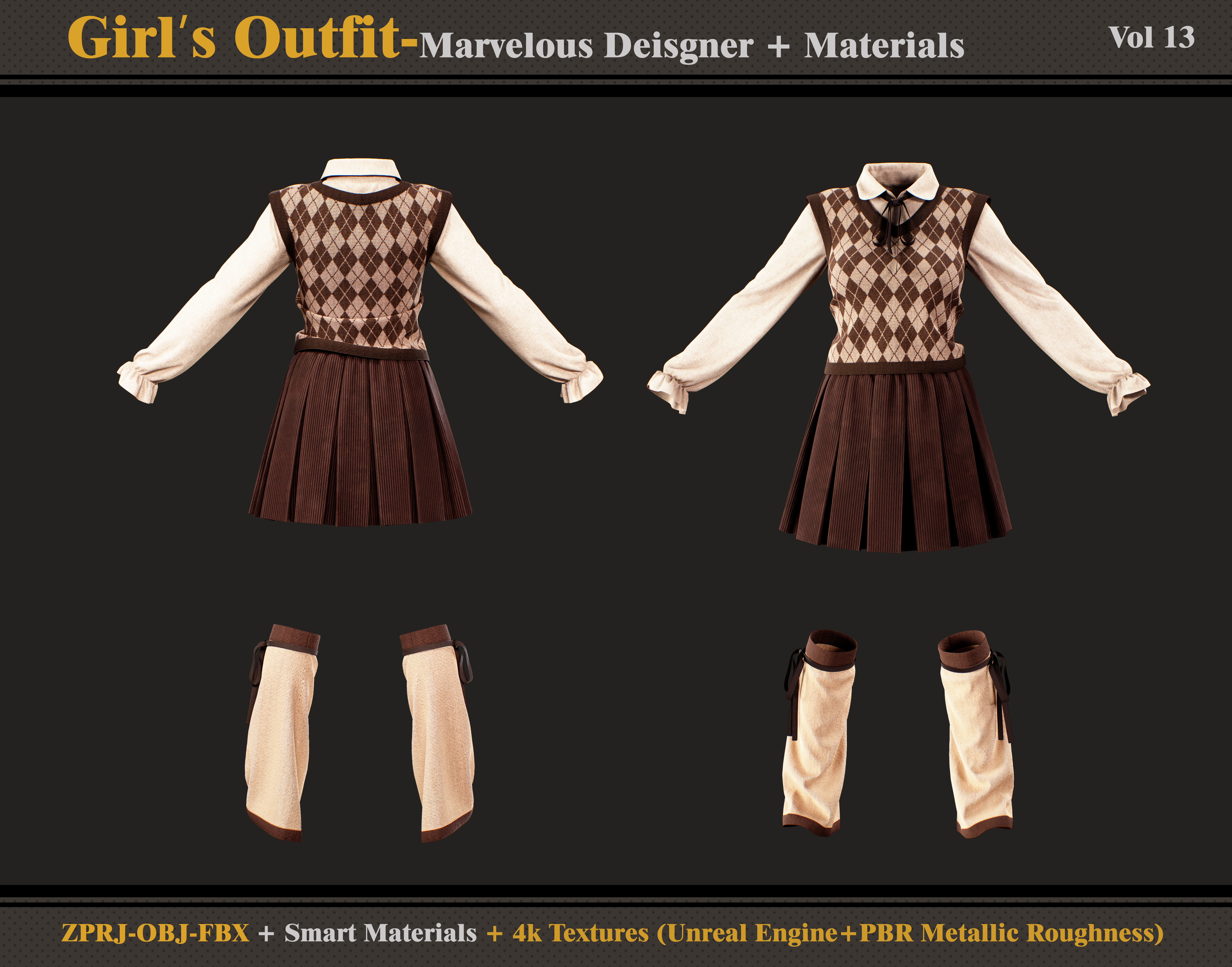 Girls Outfit- MD-Clo3d - Smart Material -Textures - OBJ - FBX 3D model_2