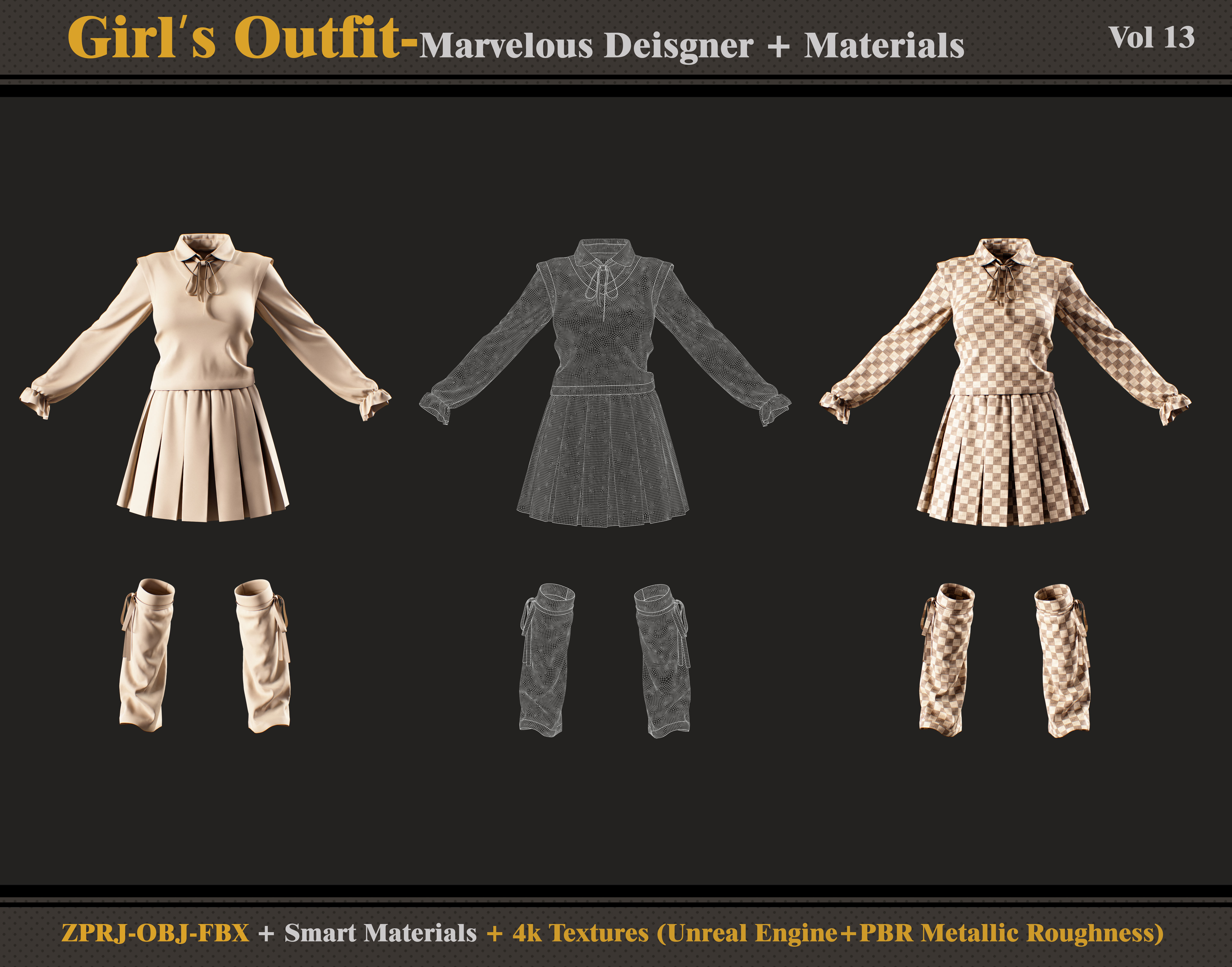 Girls Outfit- MD-Clo3d - Smart Material -Textures - OBJ - FBX 3D model_3
