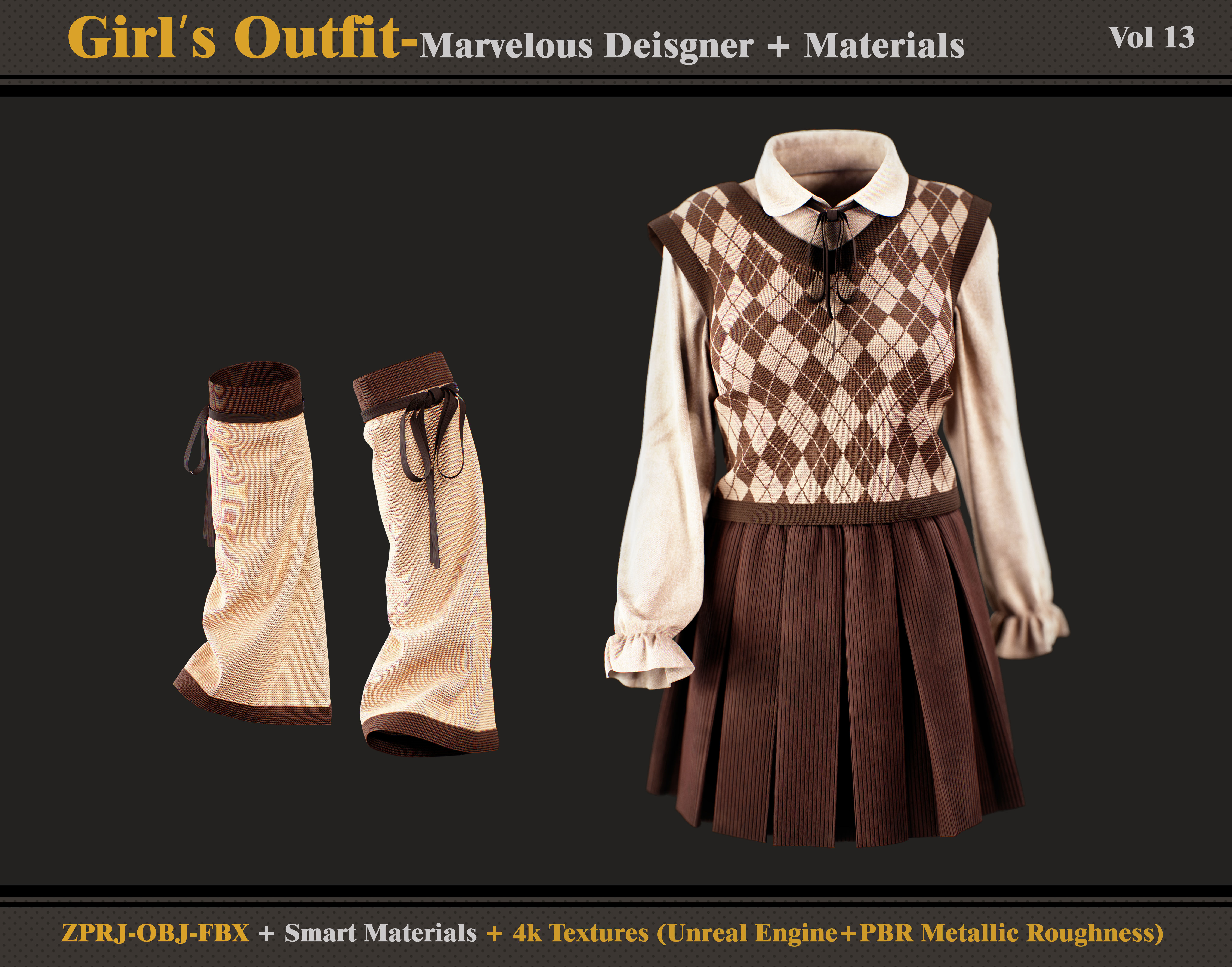 Girls Outfit- MD-Clo3d - Smart Material -Textures - OBJ - FBX 3D model_1