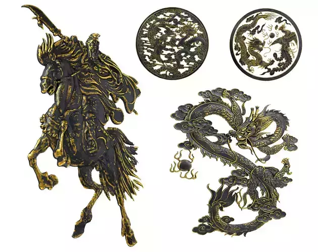 4 Warrior and Dragon Ornaments Pack 1 3D Model Collection