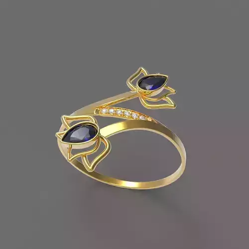 Blue Sapphire Lotus Bypass Ring