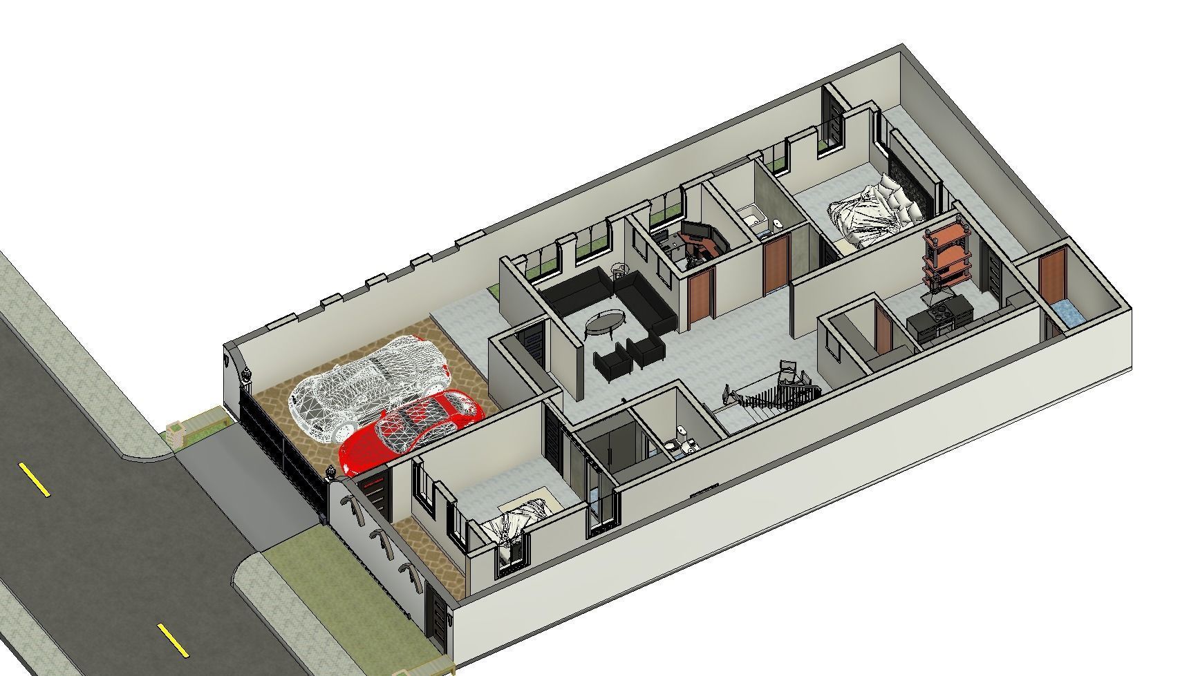 40-00 X 73-00 3D  Modern House  Plan Low-poly 3D model_7