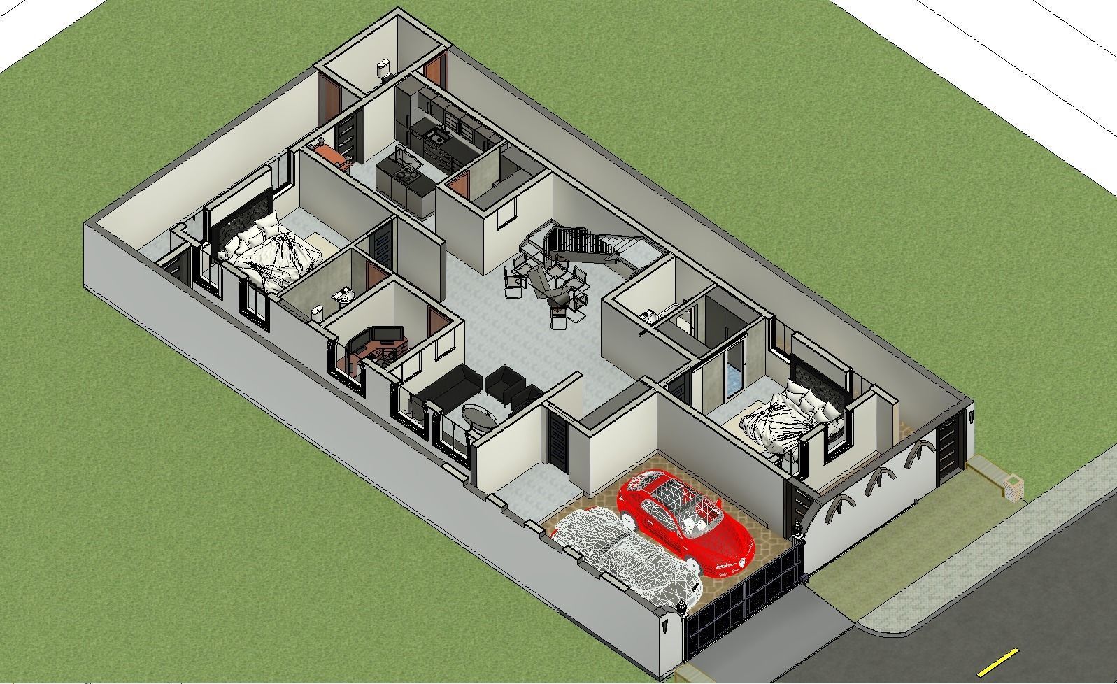 40-00 X 73-00 3D  Modern House  Plan Low-poly 3D model_1