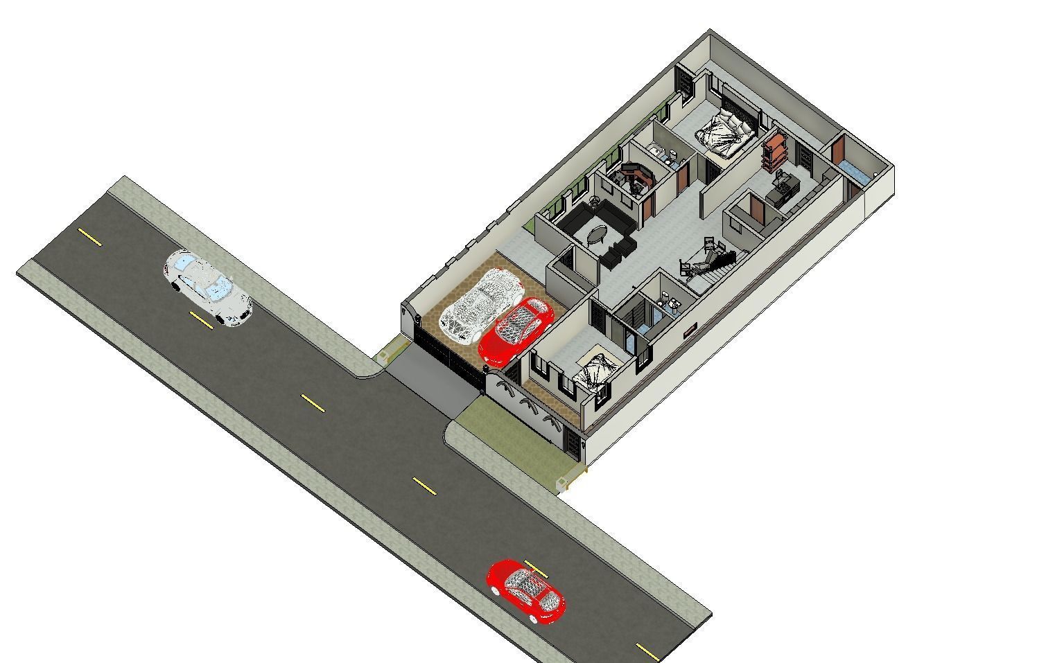 40-00 X 73-00 3D  Modern House  Plan Low-poly 3D model_6