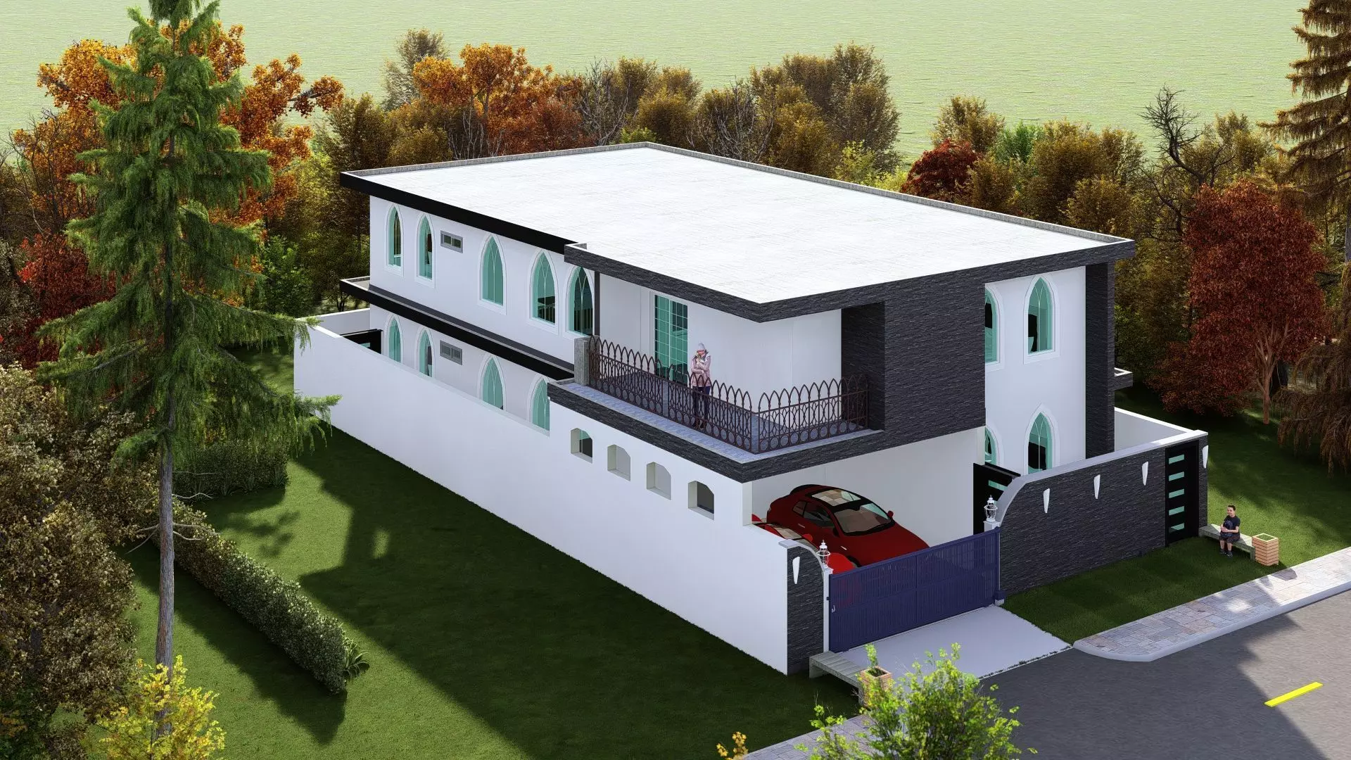 40-00 X 73-00 3D  Modern House  Plan Low-poly 3D model_0