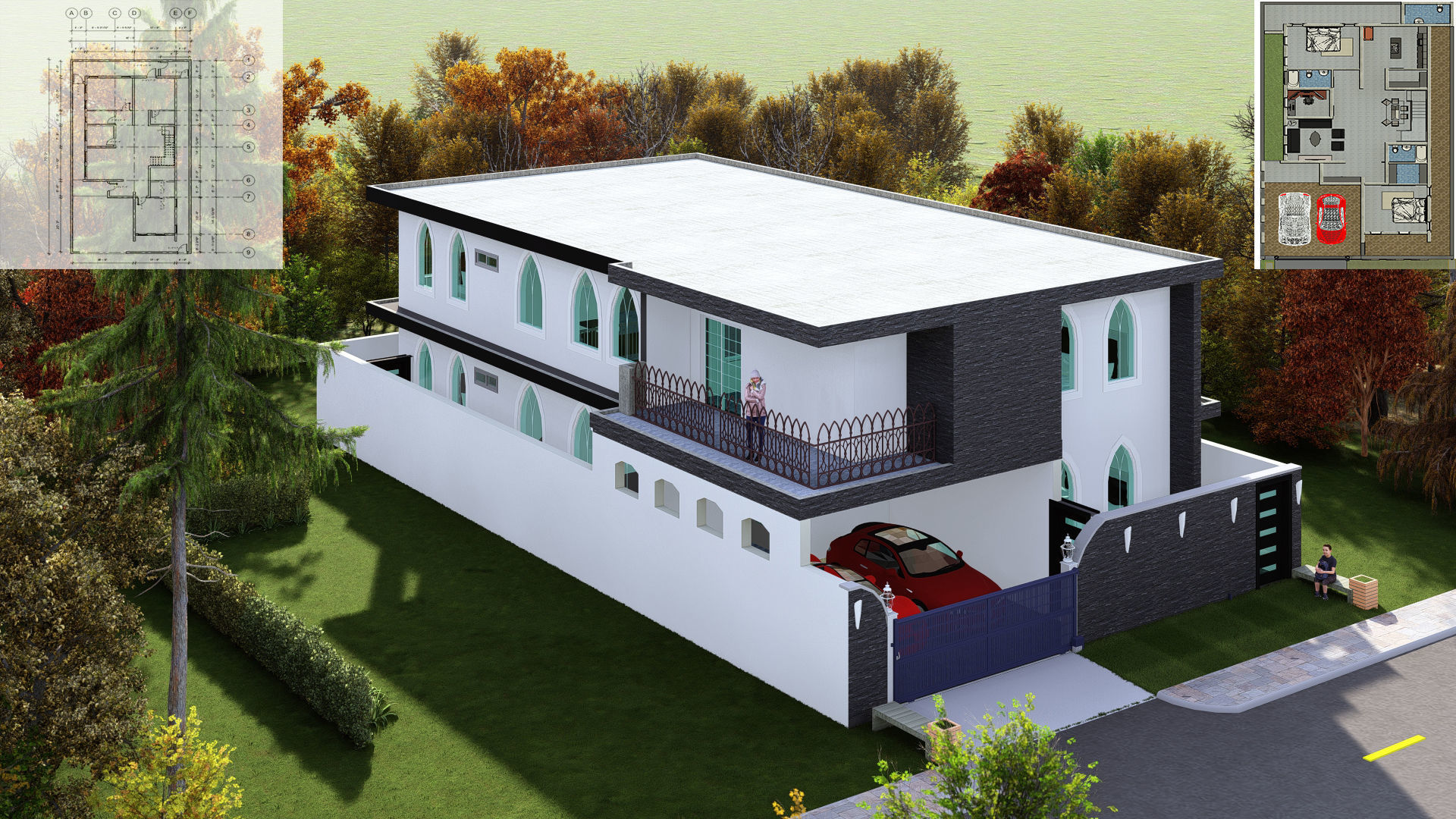 40-00 X 73-00 3D  Modern House  Plan Low-poly 3D model_4