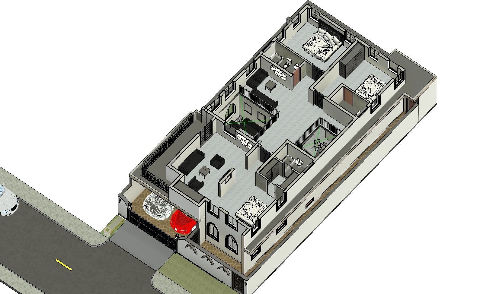 40-00 X 73-00 3D  Modern House  Plan Low-poly 3D model_8