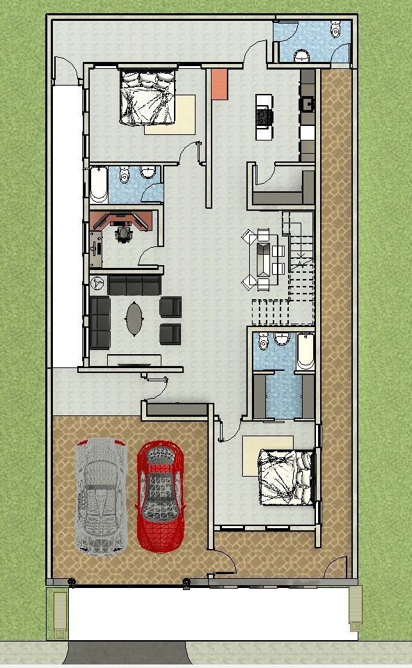 40-00 X 73-00 3D  Modern House  Plan Low-poly 3D model_10