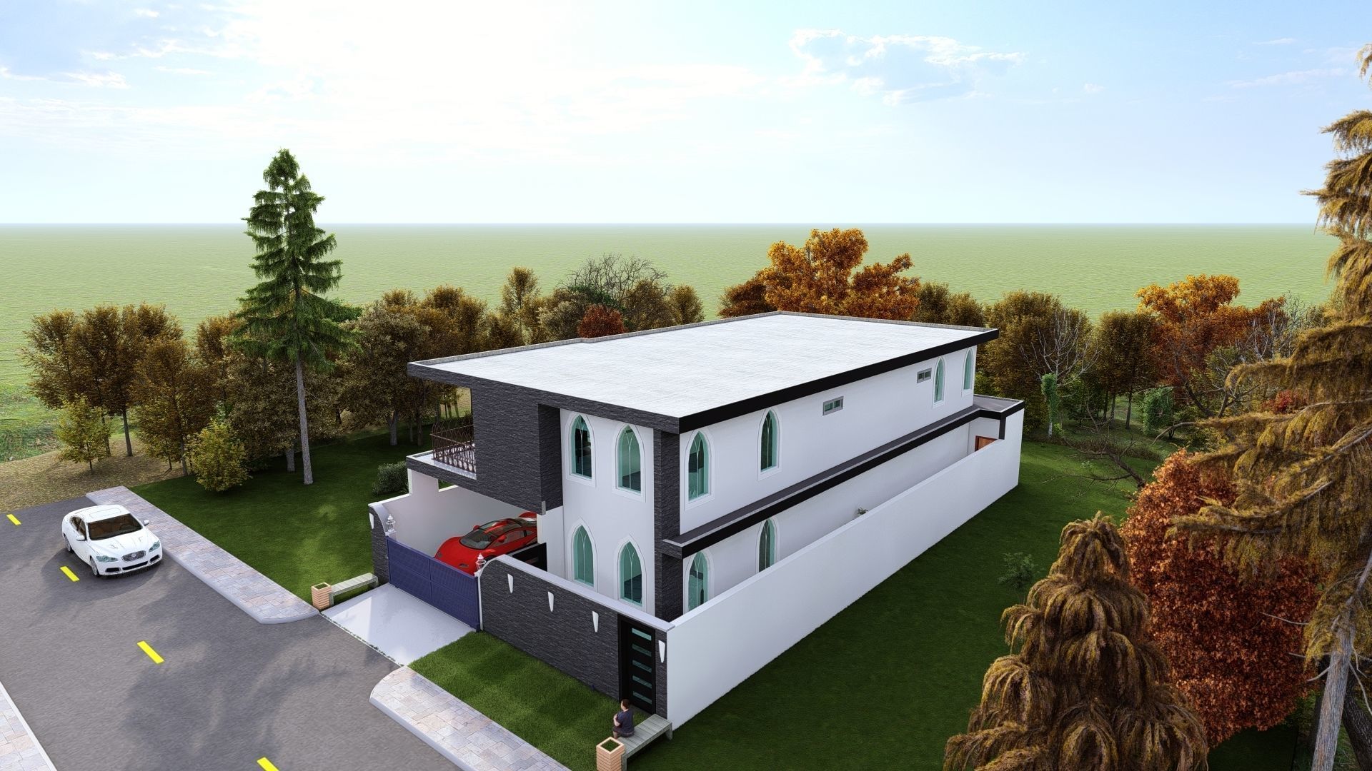 40-00 X 73-00 3D  Modern House  Plan Low-poly 3D model_2